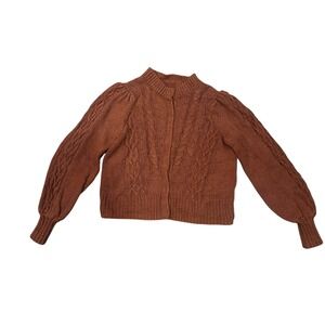 Maeve by Anthropologie Brown Cable Knit Mock Neck Puff Sleeve Cardigan Medium